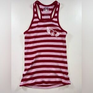 NHL Oilers Valentine Red and Pink Striped Women's Tank Top